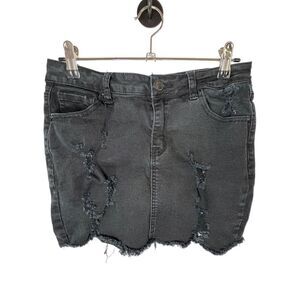 Wax Jeans Distressed Black Denim Mini Skirt